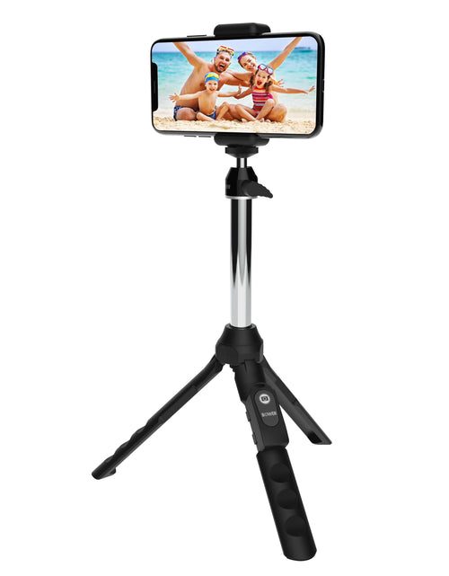 Load image into Gallery viewer, 6-In-1 Multi Selfie Tripod with Smartphone &amp; Gopro Mount, Rechargeable Wireless Remote - Black

