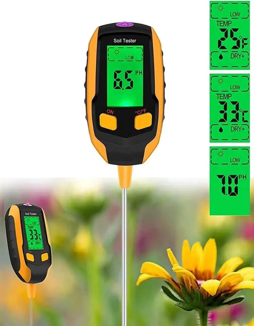 Load image into Gallery viewer, 4 in 1 Soil Moisture Meter Digital Plant Temperature Soil Moisture PH Meter Sunlight Intensity Environment Humidity
