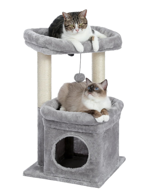 Load image into Gallery viewer, Cat Tree Condo 27" Cat Tower with Large Top Perch and Scratching Posts for Kittens and Medium Cats, Gray
