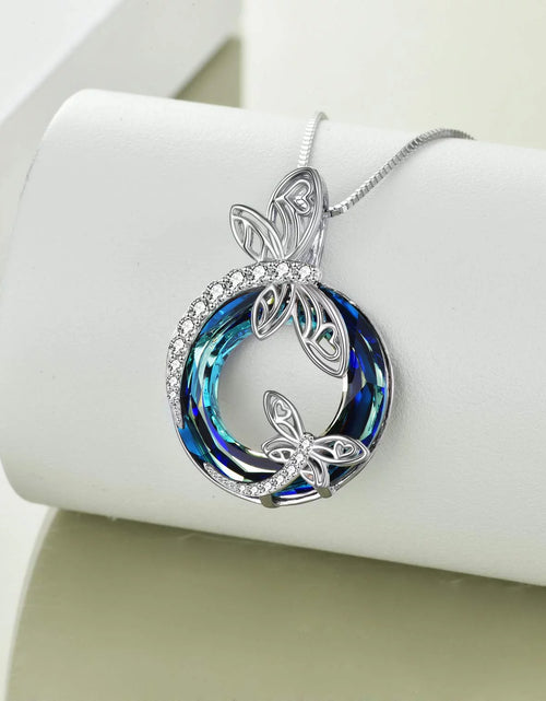 Load image into Gallery viewer, Sterling Silver Dragonfly Necklace Blue Crystal Birthday Anniversary Mothers Valentines Day Gifts for Women
