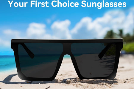 Square Oversized Sunglasses for Women Men Fashion Flat Top Big Black Frame Shades