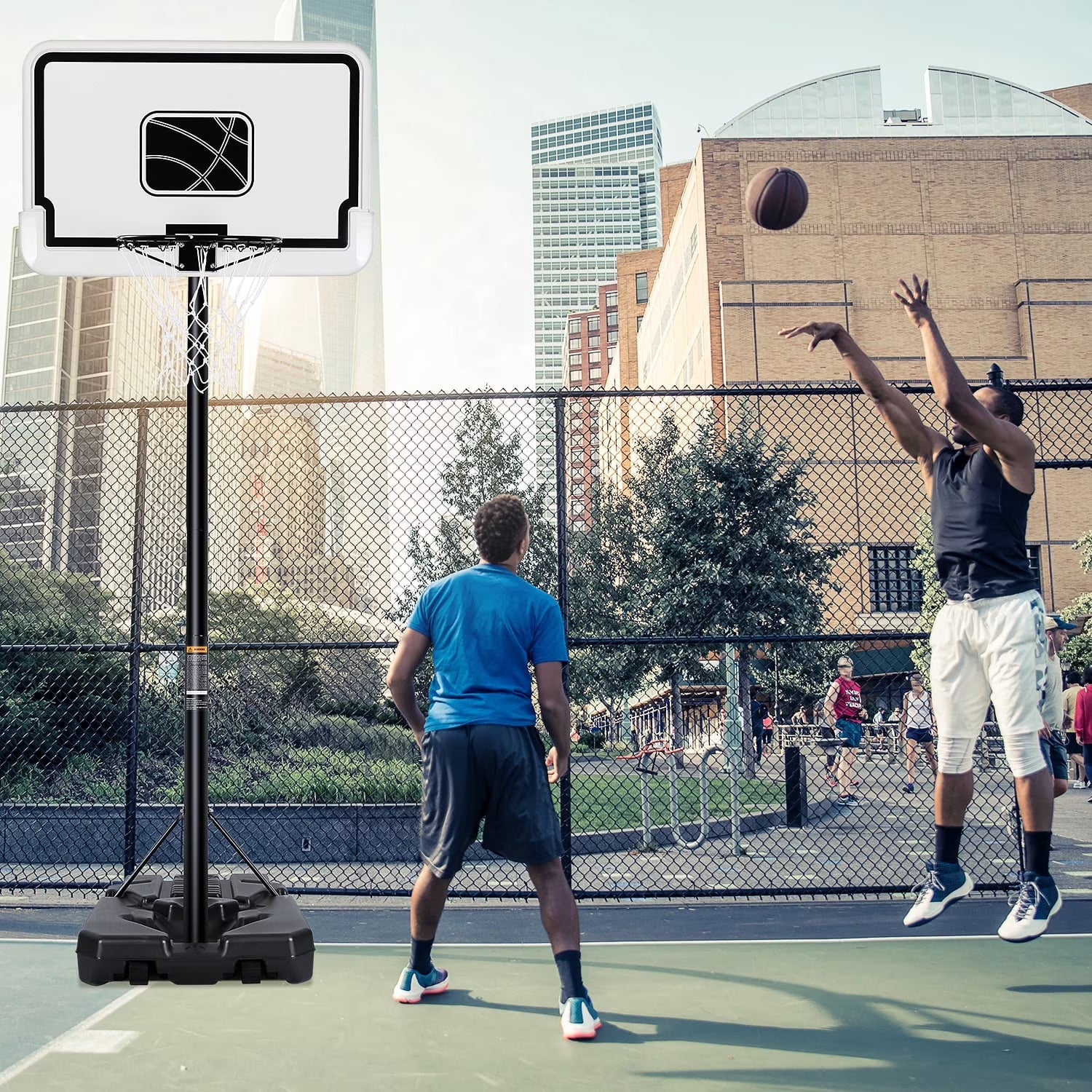 44In Basketball Hoop Adjustable Height 6.56Ft-10Ft Goal Durable Outdoor Portable Basketball System for All Age Ranges White