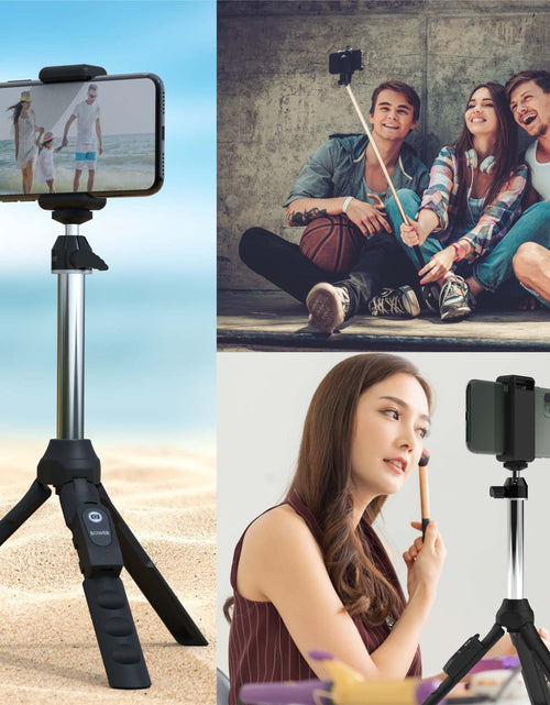 Load image into Gallery viewer, 6-In-1 Multi Selfie Tripod with Smartphone &amp; Gopro Mount, Rechargeable Wireless Remote - Black
