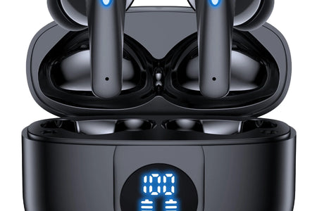 P91 Wireless Earbuds, Bluetooth Headphones V5.4 Stereo Ear Buds with Noise Cancelling Mics, 60H Playback Mini Case with Dual LED Display, IP7 Waterproof In-Ear Earphones for Android Ios