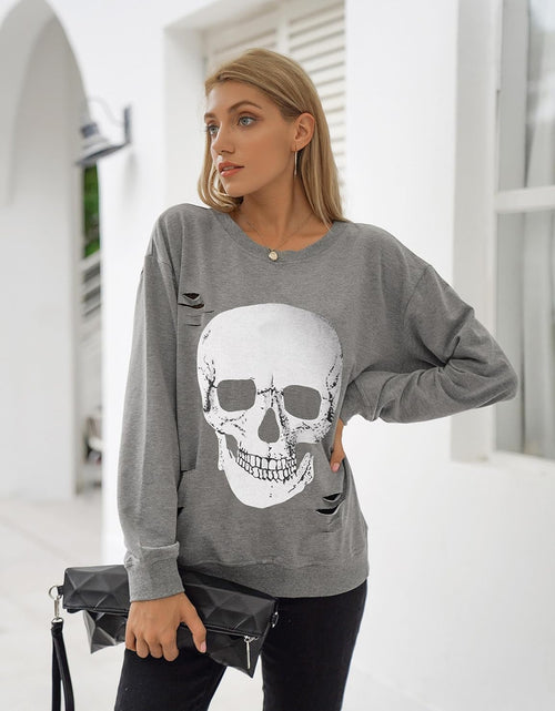 Load image into Gallery viewer, Women'S Crewneck Sweatshirt Skull Graphic T Shirts Long Sleeve Top Pullover Oversized Sweaters
